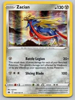 Zacian 094/159 Holo Rare Crown Zenith Pokemon Holo Near Mint - Image 1