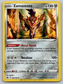 Zamazenta 097/159 Holo Rare Crown Zenith Pokemon Holo Near Mint - Image 1