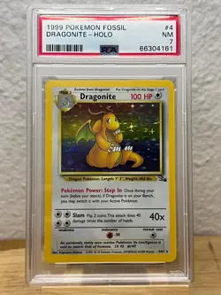PSA 7 Fossil Dragonite Holo 4/62 Pokemon - Image 1