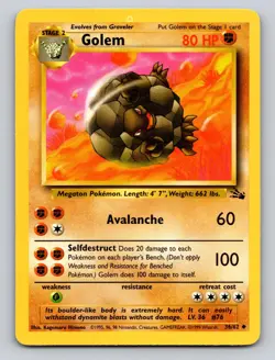 Golem 36/62 Uncommon Fossil Pokemon Unlimited LP - Image 1