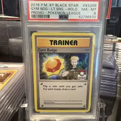 PSA 8 - LT SURGE GYM BADGE XY205 - POKEMON LEAGUE - Foil Black Star Promo - Image 1