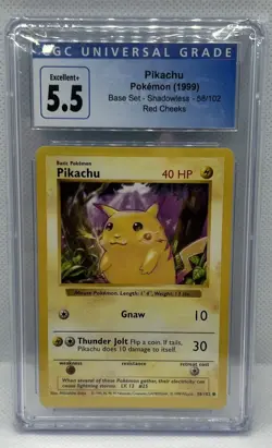 1999 POKEMON BASE SET SHADOWLESS RED CHEEKS #58/102 PIKACHU CGC 5.5 - Image 1
