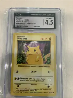 PIKACHU 58/102 RED CHEEKS SHADOWLESS Base Set CGC 4.5 Pokemon ♨3 - Image 1
