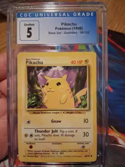 1999 Pokemon Pikachu (Yellow Cheeks) 58/102 - CGC 5 - Shadowless Base Set - Image 1