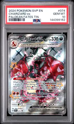 Charizard Ex #074 2024 Pokemon Promo Paldean Fates Tin PSA 10 250001 - Image 1