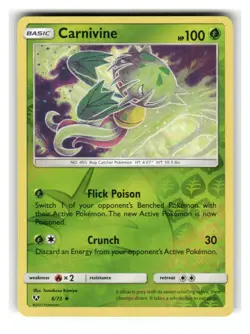 Carnivine 6/73 Uncommon Shining Legends Pokemon Reverse Holo Near Mint - Image 1