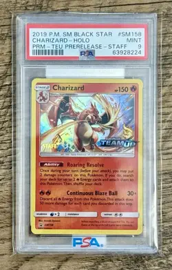 2019 Pokemon Charizard Prerelease Staff Holo Black Star Promo SM158 PSA 9 - Image 1
