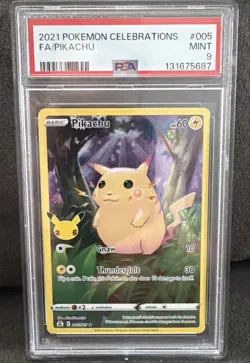 2021 Pokemon Celebrations # 005 Full Art Pikachu PSA 9 Card MINT TCG - Image 1