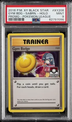 2016 POKEMON XY BLACK STAR PROMO POKEMON LEAGUE GYM BADGE-SABRINA-HOLO PSA 9 - Image 1