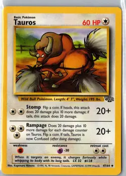 TAUROS 47/64 UNCOMMON JUNGLE POKEMON LP - Image 1
