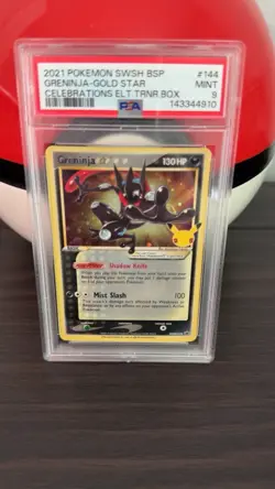 2021 Pokemon Black Star Promo SWSH144 Greninja Gold Star Celebrations PSA 9 - Image 1