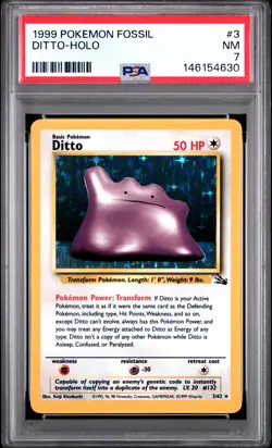 1999 POKEMON FOSSIL #3 DITTO-HOLO PSA 7 - Image 1