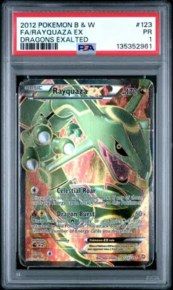 2012 POKEMON BLACK & WHITE DRAGONS EXALTED #123 FULL ART/RAYQUAZA EX PSA 1 - Image 1