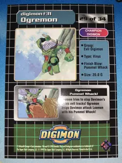 Ogremon Holo Digimon Digital Monsters Card 1999 TCG prism 29 Of 34 Prism - Image 2