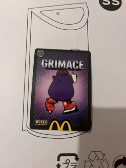 Mcdonalds Cards Grimace Card 09/24 Unredeemed (free drink) - Image 1