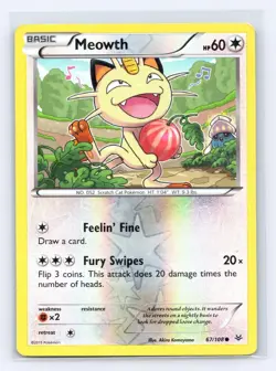 Meowth 67/108 Common Roaring Skies Pokemon Reverse Holo Lightly Played - Image 1