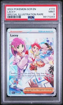 2024 POKEMON SCR EN LACEY SPECIAL ILLUSTRATION RARE 172/142 PSA 9 MINT - Image 1