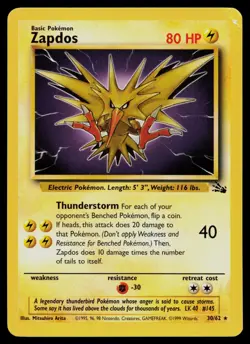 ZAPDOS 30/62 RARE FOSSIL POKEMON UNLIMITED MP - Image 1