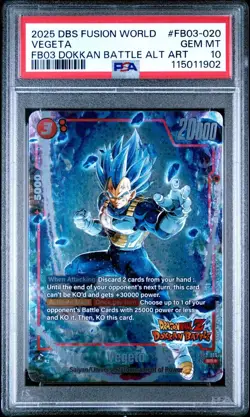 PSA 10 VEGETA #FB03-020 DBS CARD GAME 2025 DRAGON BALL Z DOKKAN BATTLE ALT ART - Image 1
