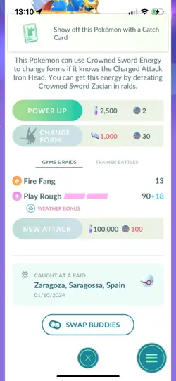 Pokemon Go Legendary Zacian ( Normal ) ( Reduced) - Image 2