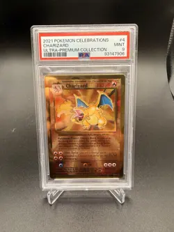 Charizard Gold Metal 2021 Celebrations Ultra Premium Promo Card PSA 9 Mint - Image 1