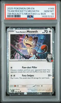 2025 POKEMON DRI EN-DESTINED RIVALS #149 TEAM ROCKET'S MEOWTH PSA 10 - Image 1