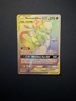 Pokemon TCG Unified Minds Mewtwo Mew GX 242/236 Rainbow Secret Rare NM - Image 1