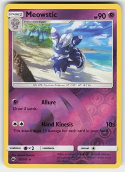 Meowstic 60/147 Rare Burning Shadows Pokemon Reverse Holo Near Mint - Image 1