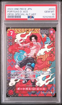 One Piece Japanese Portgas D. Ace OP02-013 OP08 Special Alternate Art PSA 10 - Image 1