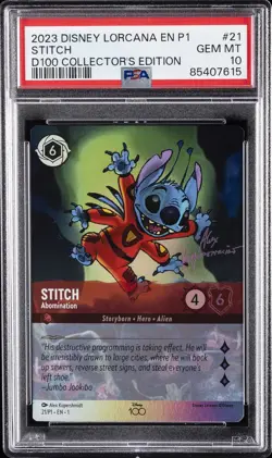 2023 DISNEY LORCANA EN P1-PROMO #21 STITCH - ABOMINATION PSA 10 - Image 1