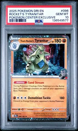 POKEMON CENTER PSA 10 Team Rocket's Tyranitar 096/182 Cosmos Stamped Promo Card - Image 1
