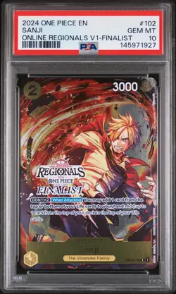 2024 ONE PIECE ONLINE REGIONALS PACK 2024 VOL.1 FINALIST #102 SANJI PSA 10 - Image 1