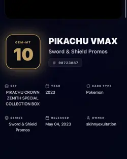 Low POP 10 Pokemon Pikachu Vmax SWSH286 Black Star Promo Graded AGS Gem Mint 10 - Image 3