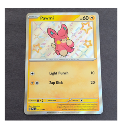 The Pokemon Company Pawmi Shiny Rare Full Art Holo 142/091 SV: Paldean Fates En… - Image 1
