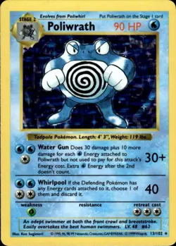 Pokemon Poliwrath 13/102 Base Set Shadowless Holo Rare Lightly Played - Image 1