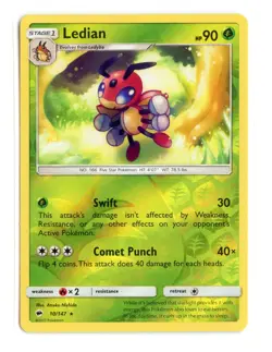 Ledian 10/147 Rare Reverse Holo SM - Burning Shadows Pokemon NM - Image 1