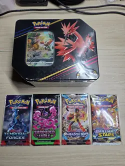 Pokemon TCG - Crown Zenith Tin - Galarian Zapdos - New Sealed & 4 Sealed Packs - Image 1