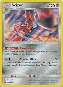 Scizor 126/214 Holo Rare Lost Thunder Pokemon Holo Heavily Played - Image 1