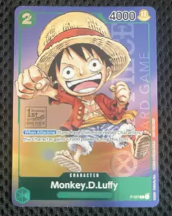 Monkey D Luffy P-037 1st Anniversary Tournament STAMP Promo Holo One Piece Card - Image 1