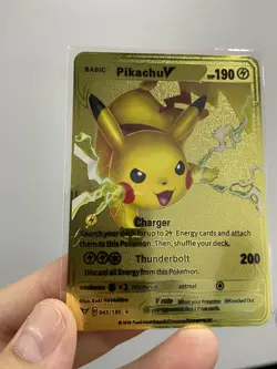 PikachuV HP190 Gold Metal Pokemon Card-Collectible Gift Display！good - Image 2