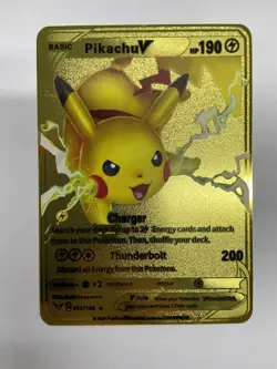 PikachuV HP190 Gold Metal Pokemon Card-Collectible Gift Display！good - Image 3