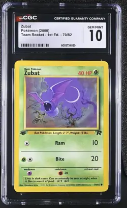 PSA CGC 10 Zubat Team Rocket 1st Edition Pokemon 2000 70/82 - Image 1