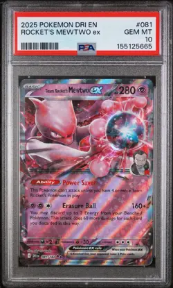 2025 POKEMON DRI EN-DESTINED RIVALS #081 TEAM ROCKET'S MEWTWO EX PSA 10 - Image 1