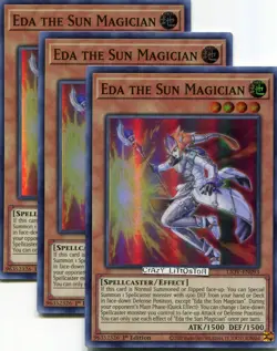 3 X YU-GI-OH EDA THE SUN MAGICIAN 1ST ED SUPER RARE NM/MINT LIOV-EN093 - Image 1