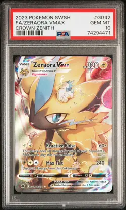 PSA 10 Zeraora Vmax Crown Zenith GG42/GG70 GEM MINT Graded Pokemon Card - Image 1