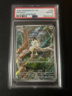 The Pokemon Company Meowth 106/094 Phantasmal Flames IR Holo Eng PSA 8 - Image 1