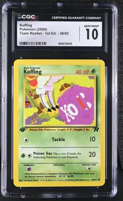 2000 Pokemon Team Rocket 1st Edition Koffing 58/82 Gem Mint PSA CGC 10 - Image 1