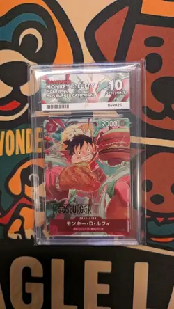 ACE Grading 10 Monkey D Luffy P-080 Promo Mos Burger ONE PIECE Card 2024 JPN - Image 1