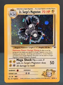 Lt. Surge’s Magneton 8/132 Holo Rare Gym Heroes Pokemon Card LP - SWIRL - Image 1