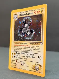 Lt. Surge’s Magneton 8/132 Holo Rare Gym Heroes Pokemon Card LP - SWIRL - Image 3
